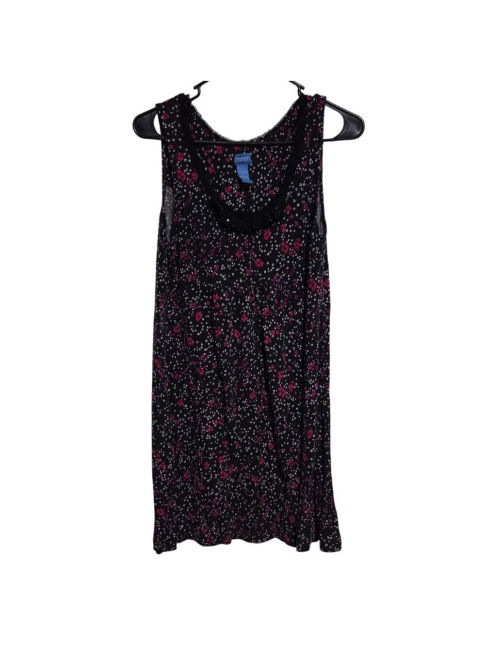 Vera Wang Nightgown Size Large Black Sleeveless Pink Floral Pajamas Sleepwear